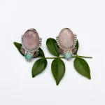 Anillo artesanal en plata 950 con cuarzo rosa y amazonita – joyería hecha a mano