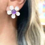 Aros florales artesanales en plata con piedra natural