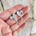 Aros corazón con amatista natural y cristales Swarovski