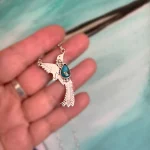 Collar colibrí plumas con turquesa natural – conjunto con aros colibrí