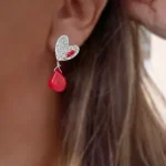 Aros corazón con coral natural calados a mano en plata