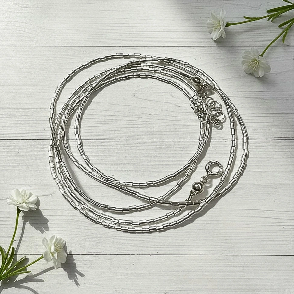 Collar - pulsera mostacillas de plata 950
