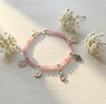 Pulsera de cuarzo rosa natural con plata