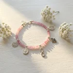 Pulsera de cuarzo rosa natural con plata