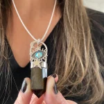 Talismán Mistic Star Sky de plata con obsidiana dorada natural