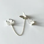 Aros ear cuff mariposa con cadena rolo en plata 950
