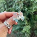 Aros ajustable con cuarzo rosa y amazonita en plata