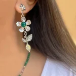 Aros de plata 950 con flores, hojas y piedra aventurina