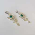 Aros flor y hojas calados a mano en plata con aventurina