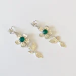 Aros hojas Amelia de plata 950 con piedra aventurina natural