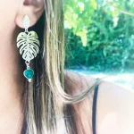 Aros Monstera minimalistas de plata artesanal