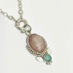 Colgante exclusivo en plata con cuarzo rosa y amazonita