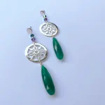 Aros largos de plata con mandala y piedra natural aventurina