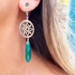 Aros mandala calados en plata 950 con aventurina verde