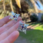 Pendientes artesanales de plata con piedra amatista auténtica