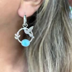 Aros colibrí Lilian con piedra larimar natural