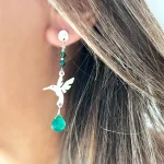 Joyería de plata con colibrí y piedra aventurina natural