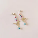 Aros colibrí origami en plata 950 calados a mano