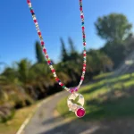 Collar colibrí silueta de plata con piedra fucsia