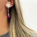 Pendientes florales con calcedonias naturales