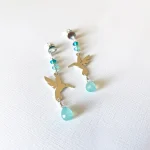 Joyería artesanal colibrí en plata con piedra calcedonia