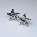 aros estrella de mar azul en plata
