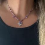 Colgante de amatista y flor en plata hecho a mano