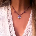 Collar hippie chic lila con amatista grande y plata 950