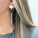 Aros hilos de plata con turmalina negra hechos a mano