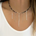 Joya elegante con spinel negro y cadenas de plata