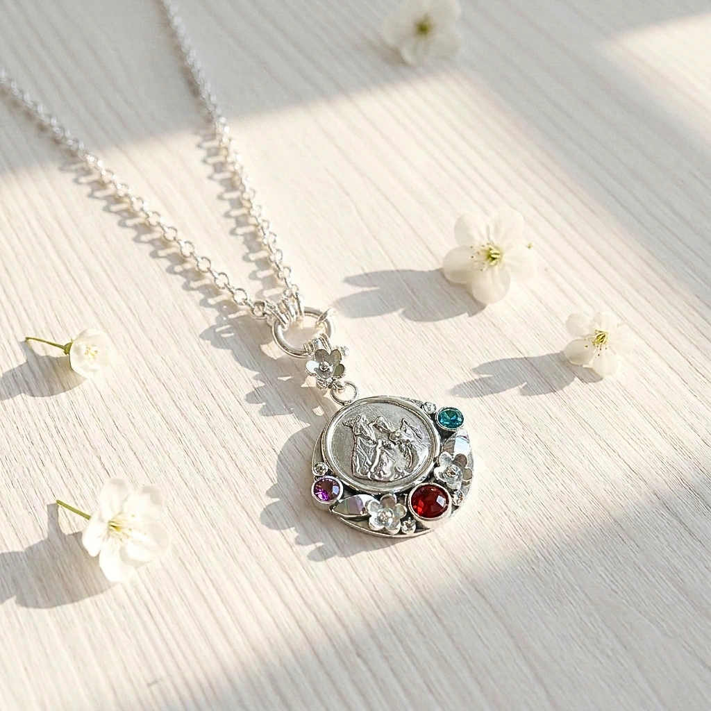 Medalla Paraíso Diseño Floral Medalla Paraíso en plata con piedra central