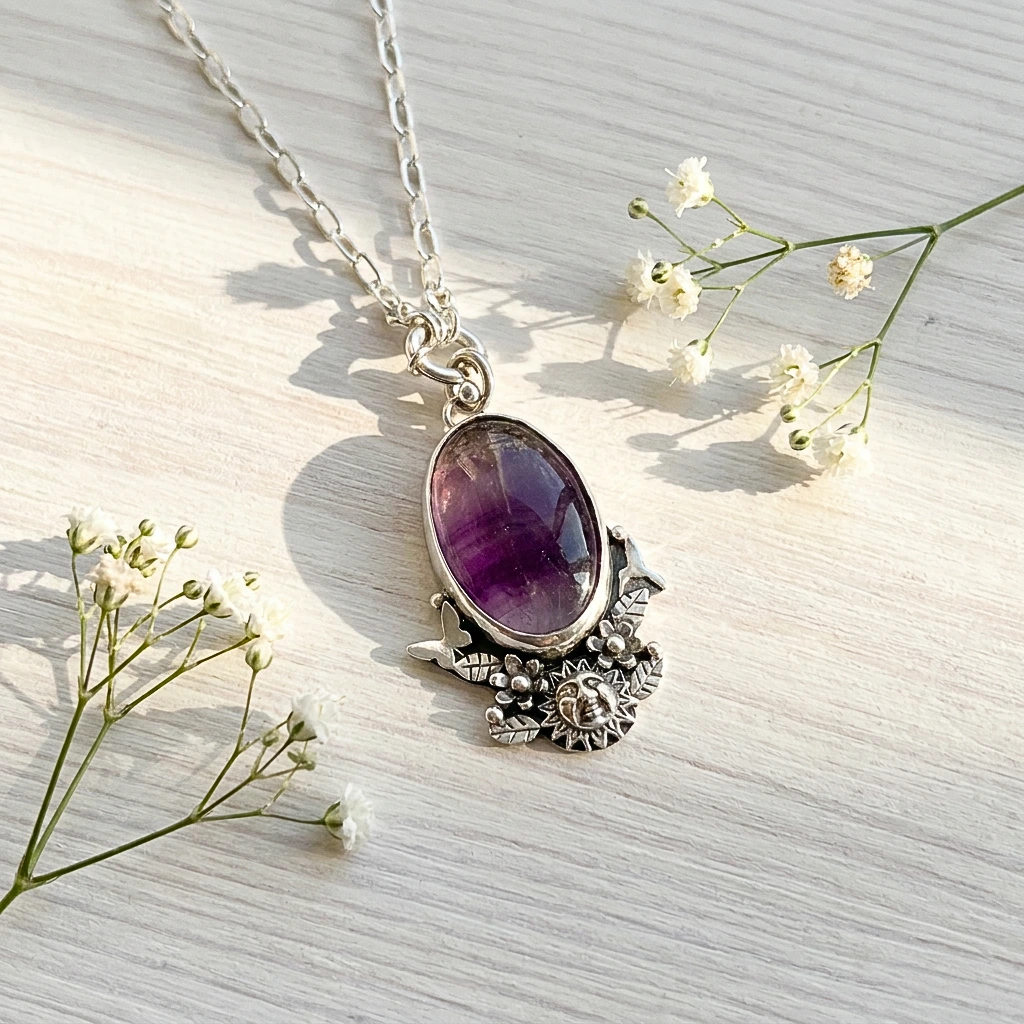 Joya artesanal con fluorita joyeria artesanal fluorita colgante
