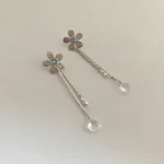 aros silver flor con cuarzo cristal