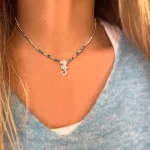 collar plata con piedras naturales y colgante marino