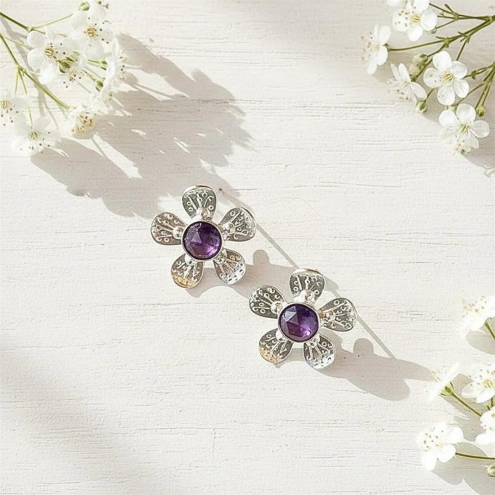 Aros flor con amatista