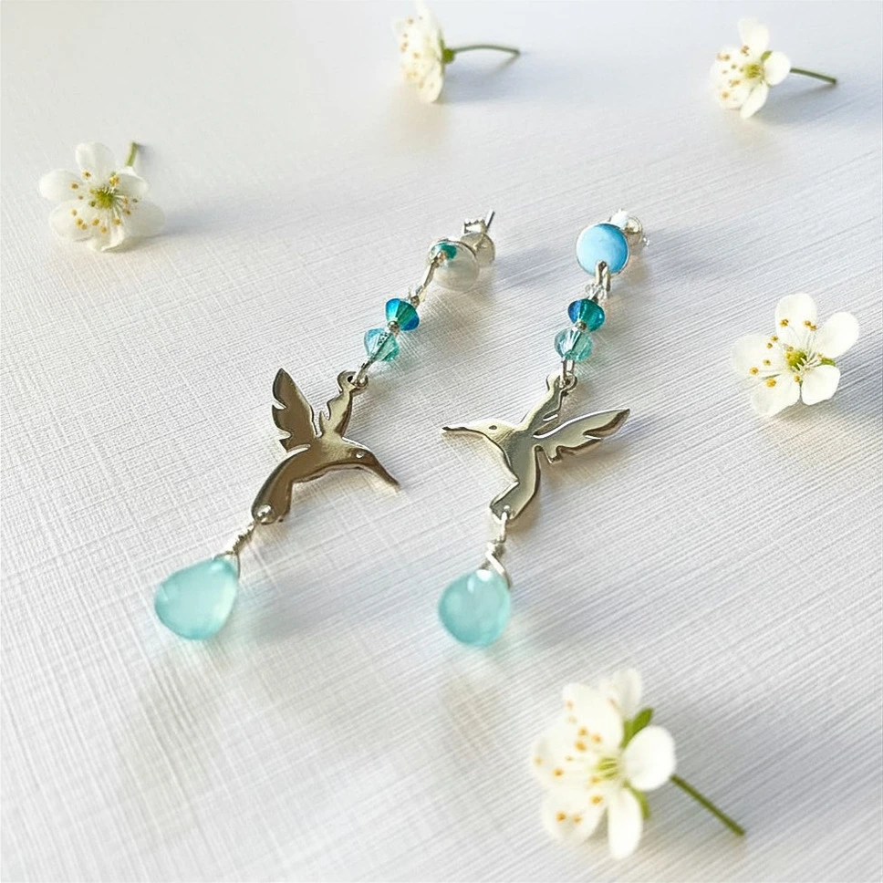 Aros con calcedonias celestes naturales