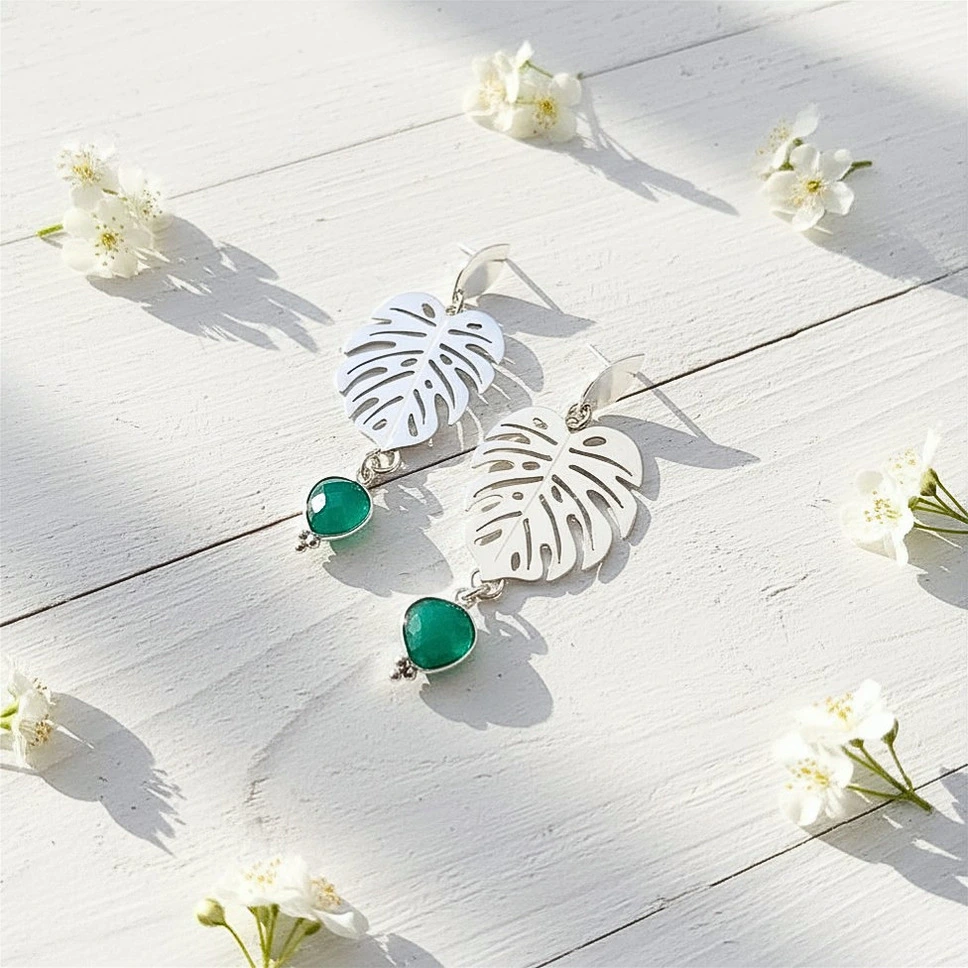Aros Monstera en plata 950 calados a mano