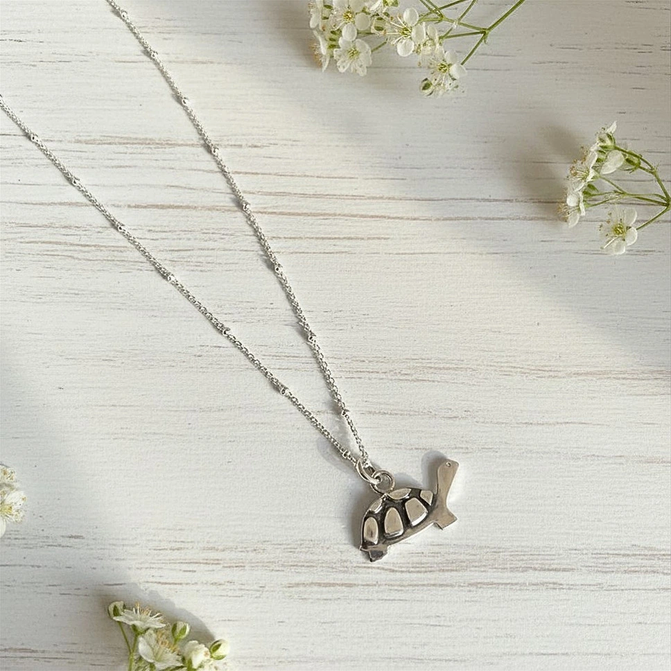Amuleto Tortuga Hecho a Mano collar tortuga con cadena de plata