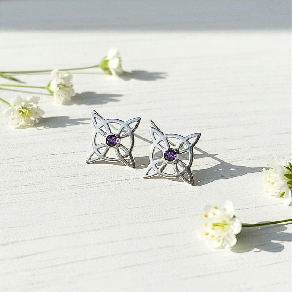 Aros Nudo Hechizo de Luz en plata con amatista natural