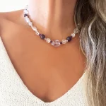 collar de cuarzo y amatista estilo minimalista en plata