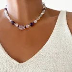 collar de amatista y cuarzo con terminaciones en plata