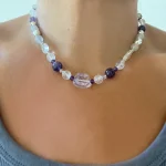 collar de piedras naturales amatista cuarzo diseño delicado