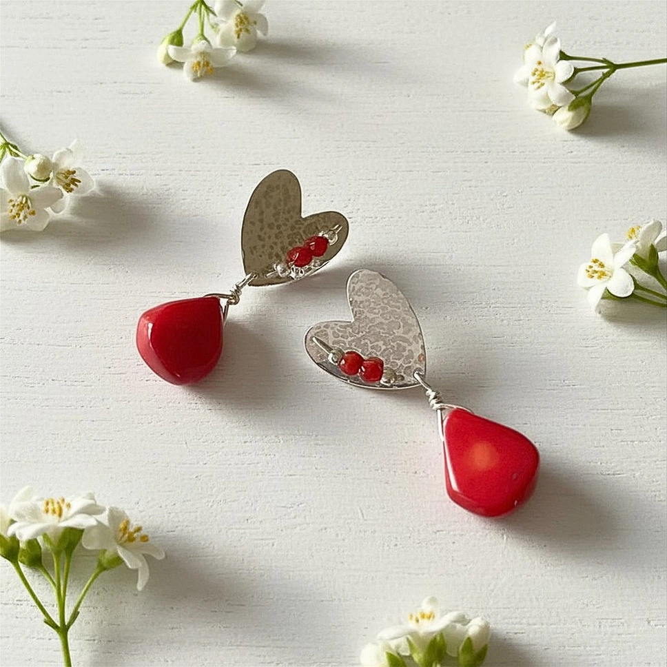 Aros corazones de plata 950
