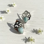Aros de plata con larimar natural hechos a mano