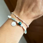 Pulsera María Esperanza con apatita y aguamarina hecha a mano, terminaciones plata 950