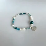 Pulsera con aguamarina, apatita y perlas para mujer con medalla de plata a elección - Chile