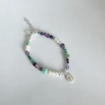 Pulsera María Gracia con amatista y amazonita hecha a mano terminaciones plata 950