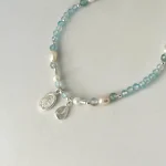 pulsera celestial topacio celeste aguamarina perlas virgen de los rayos plata
