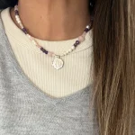 Joya artesanal femenina collar con piedras naturales y colgante religioso plata 950 colección Divinity