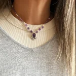 Collar de amatistas naturales y perlas cultivadas con colgante de plata 950 hecho a mano Chile
